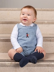 Trotters London Blue Little Pale Herringbone Archie Guardsman Romper - Image 1 of 1