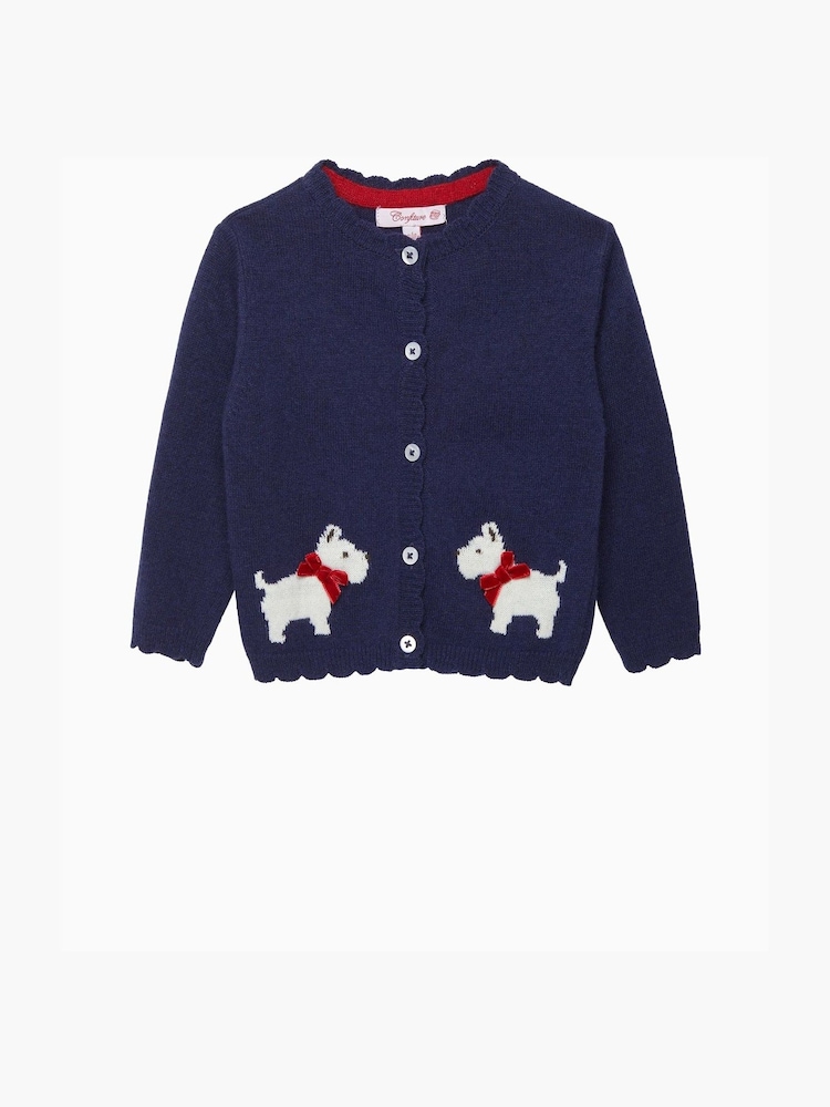 Trotters London Blue Little Navy Scottie Cardigan - Image 1 of 3