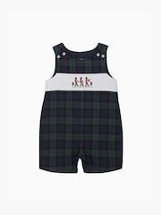 Trotters London Blue Little Navy Tartan Archie Marching Band Smocked Romper - Image 1 of 3