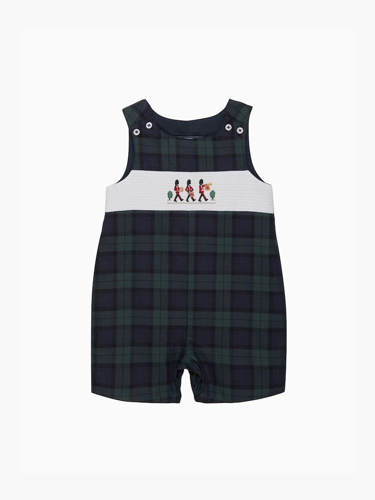 Trotters London Blue Little Navy Tartan Archie Marching Band Smocked Romper - Image 1 of 3