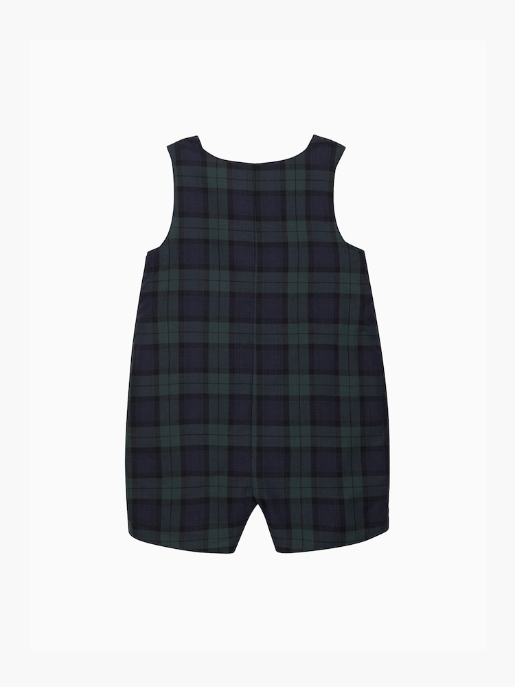 Trotters London Blue Little Navy Tartan Archie Marching Band Smocked Romper - Image 2 of 3