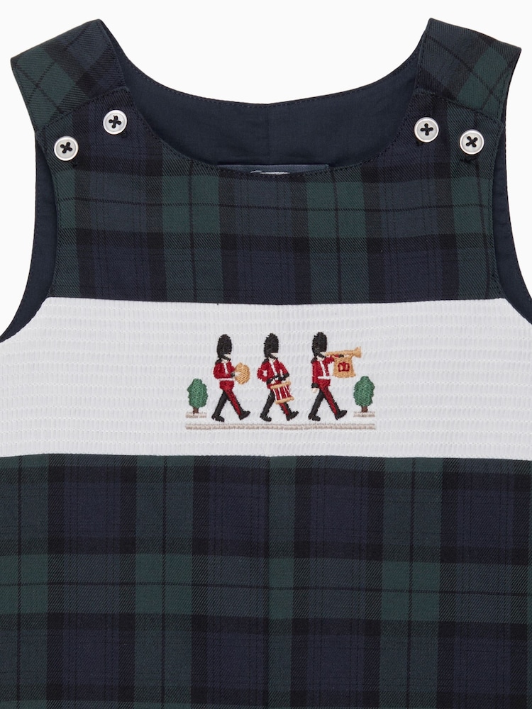 Trotters London Blue Little Navy Tartan Archie Marching Band Smocked Romper - Image 3 of 3