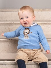 Trotters London – Augustus – Pullover mit kleinem melierten Löwen in Blau - Bild 1 von 4