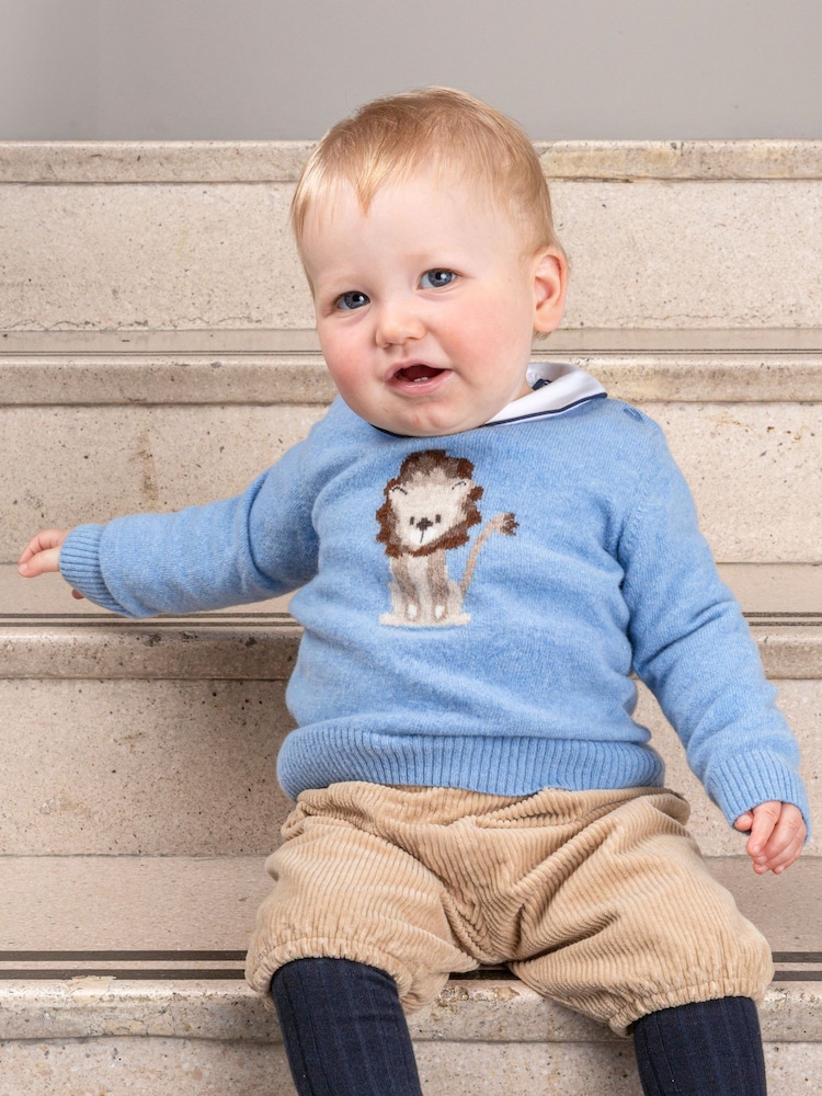 Trotters London – Augustus – Pullover mit kleinem melierten Löwen in Blau - Bild 1 von 4
