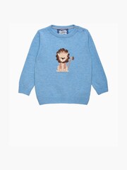 Trotters London – Augustus – Pullover mit kleinem melierten Löwen in Blau - Bild 2 von 4