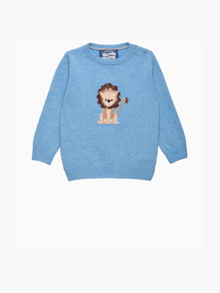 Trotters London – Augustus – Pullover mit kleinem melierten Löwen in Blau - Bild 2 von 4
