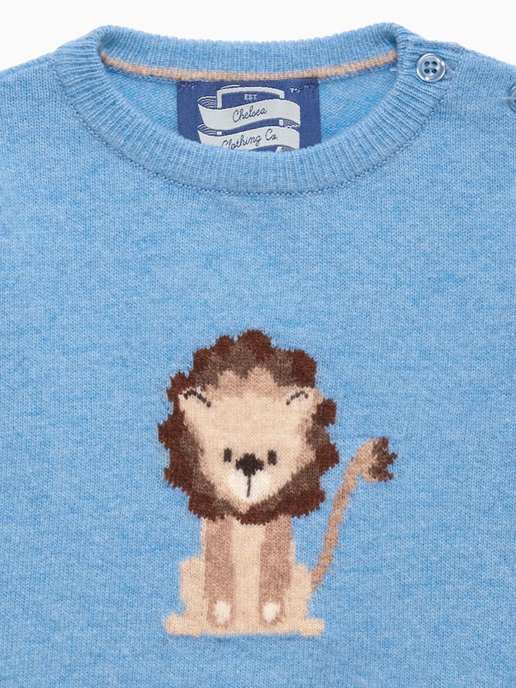 Trotters London – Augustus – Pullover mit kleinem melierten Löwen in Blau - Bild 4 von 4