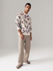 Neutral Floral Relaxed Fit Brushed Pattern Crew Jumper - Image 2 of 9