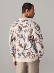Neutral Floral Relaxed Fit Brushed Pattern Crew Jumper - Image 3 of 9