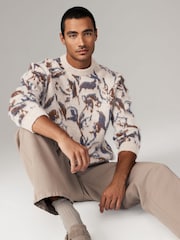Neutral Floral Relaxed Fit Brushed Pattern Crew Jumper - Image 4 of 9