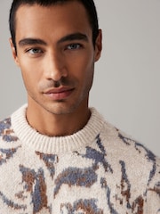 Neutral Floral Relaxed Fit Brushed Pattern Crew Jumper - Image 5 of 9