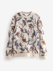 Neutral Floral Relaxed Fit Brushed Pattern Crew Jumper - Image 7 of 9