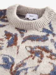 Neutral Floral Relaxed Fit Brushed Pattern Crew Jumper - Image 8 of 9