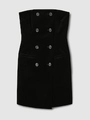 Reiss Black Ilze Bandeau-Neck Velvet Mini Dress - Image 2 of 6