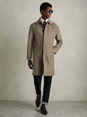 Reiss Brown Multi Region Wool Dogtooth Check Car Coat - Image 1 of 8