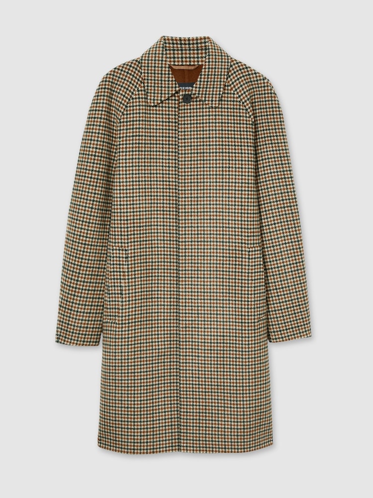 Reiss Brown Multi Region Wool Dogtooth Check Car Coat - Image 2 of 8