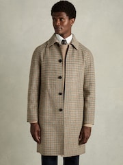 Reiss Brown Multi Region Wool Dogtooth Check Car Coat - Image 3 of 8