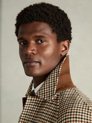 Reiss Brown Multi Region Wool Dogtooth Check Car Coat - Image 4 of 8