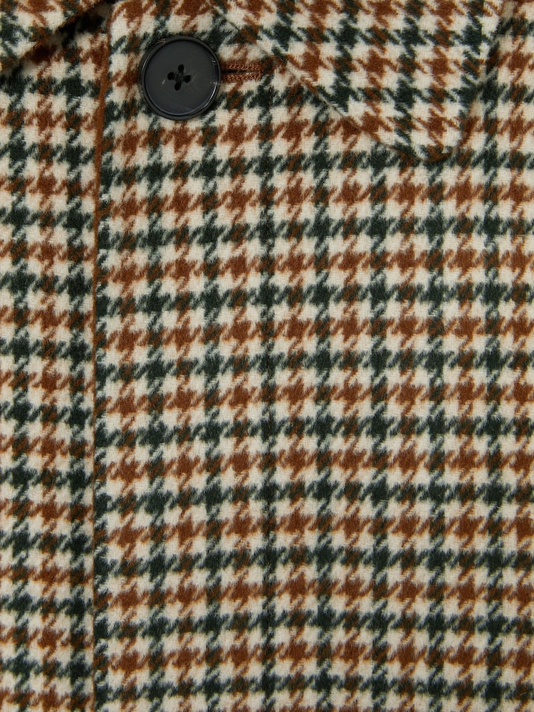 Reiss Brown Multi Region Wool Dogtooth Check Car Coat - Image 8 of 8