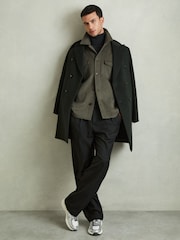 Reiss Green Smoke Liam Wool-Blend Melton Overshirt - Image 1 of 6