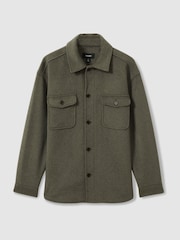 Reiss Green Smoke Liam Wool-Blend Melton Overshirt - Image 2 of 6