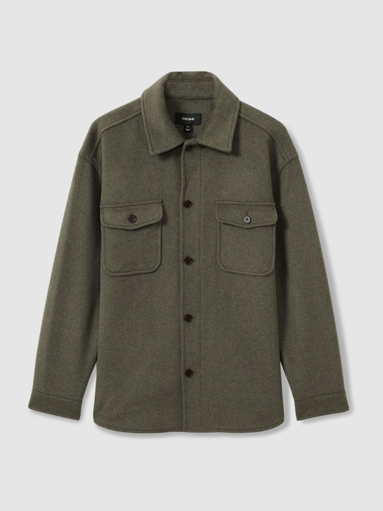 Reiss Green Smoke Liam Wool-Blend Melton Overshirt - Image 2 of 6
