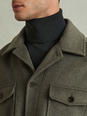 Reiss Green Smoke Liam Wool-Blend Melton Overshirt - Image 4 of 6