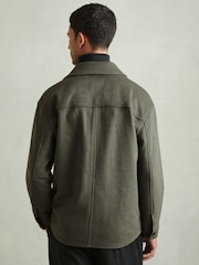 Reiss Green Smoke Liam Wool-Blend Melton Overshirt - Image 5 of 6