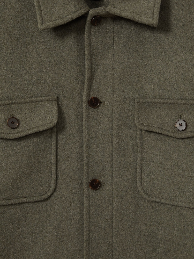 Reiss Green Smoke Liam Wool-Blend Melton Overshirt - Image 6 of 6
