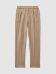 Reiss Soft Camel Brown Brighton 9-14 yrs Relaxed Elasticated Trousers with Turn-Ups - Image 1 of 5
