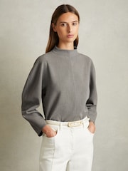 Reiss Grey Markari Sculpted High Neck Top - Image 1 of 6