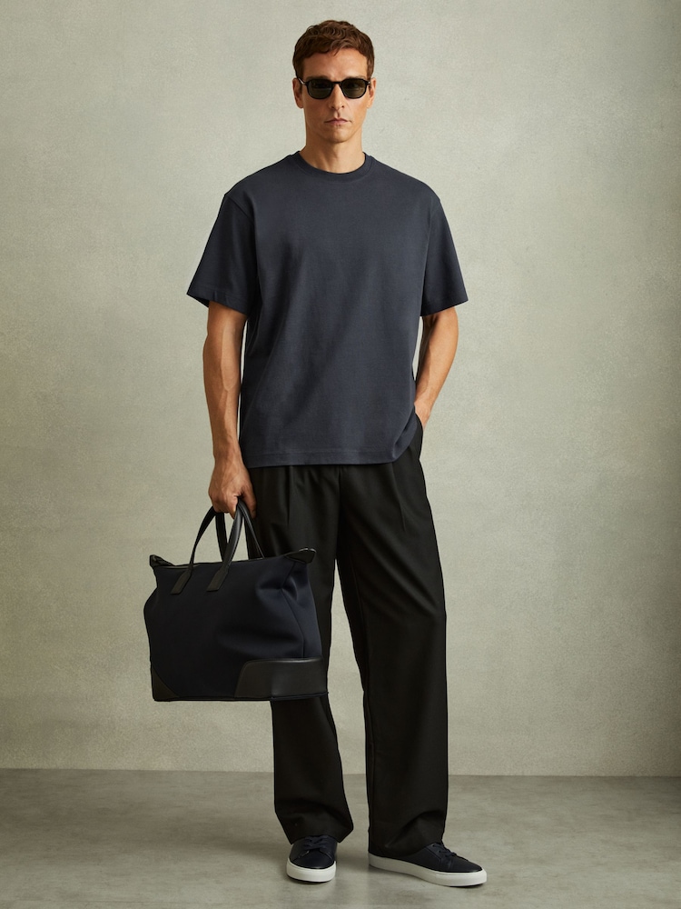 Reiss Navy Tate Oversized Garment Dye T-Shirt - Image 1 of 5