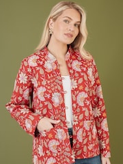 Yumi Red Floral Print Reversible Cotton Quilted Jacket - Image 1 of 5