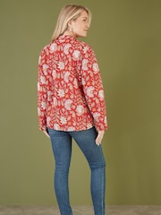 Yumi Red Floral Print Reversible Cotton Quilted Jacket - Image 4 of 5