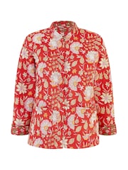 Yumi Red Floral Print Reversible Cotton Quilted Jacket - Image 5 of 5
