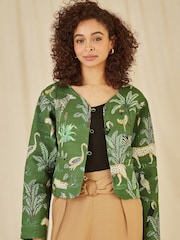 Yumi Green Reversible Cotton Cropped Quilted Jacket - Image 1 of 5