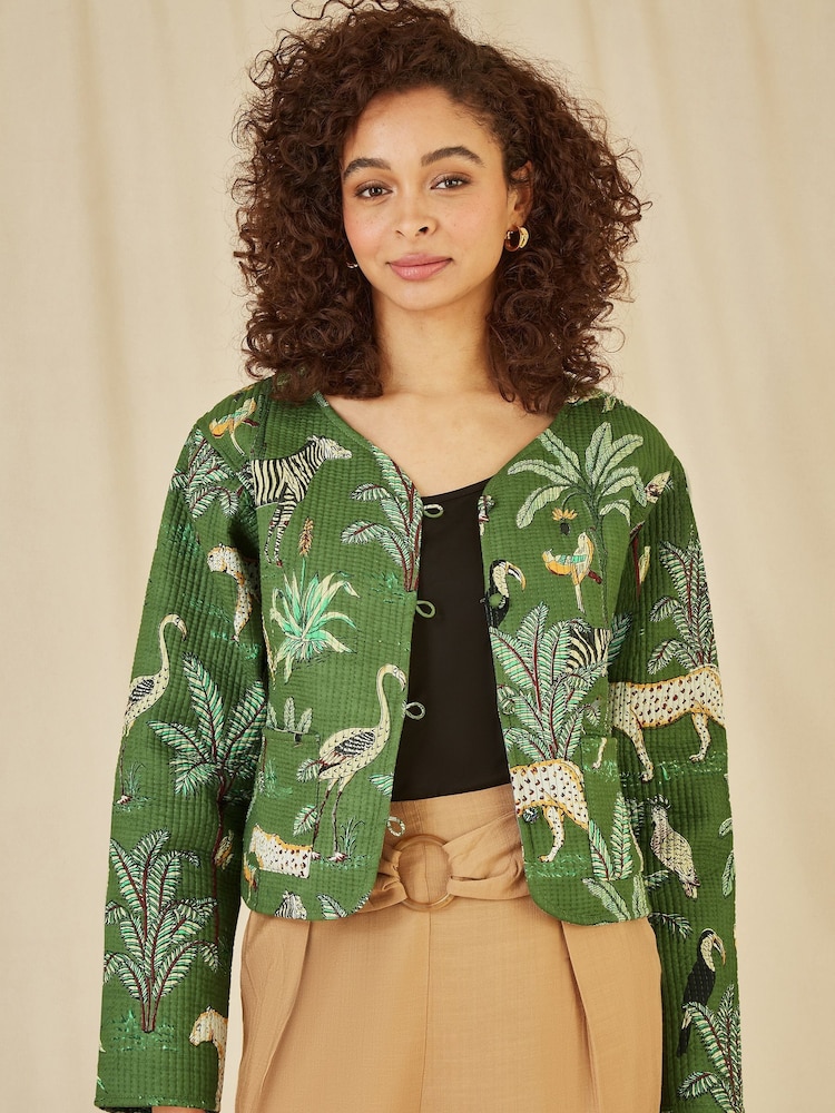 Yumi Green Reversible Cotton Cropped Quilted Jacket - Image 1 of 5