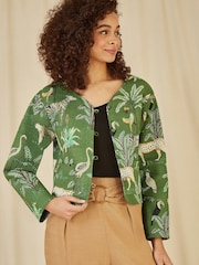 Yumi Green Reversible Cotton Cropped Quilted Jacket - Image 2 of 5