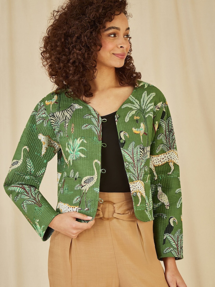 Yumi Green Reversible Cotton Cropped Quilted Jacket - Image 2 of 5