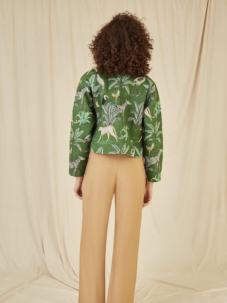 Yumi Green Reversible Cotton Cropped Quilted Jacket - Image 3 of 5