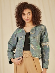 Yumi Green Reversible Cotton Cropped Quilted Jacket - Image 4 of 5