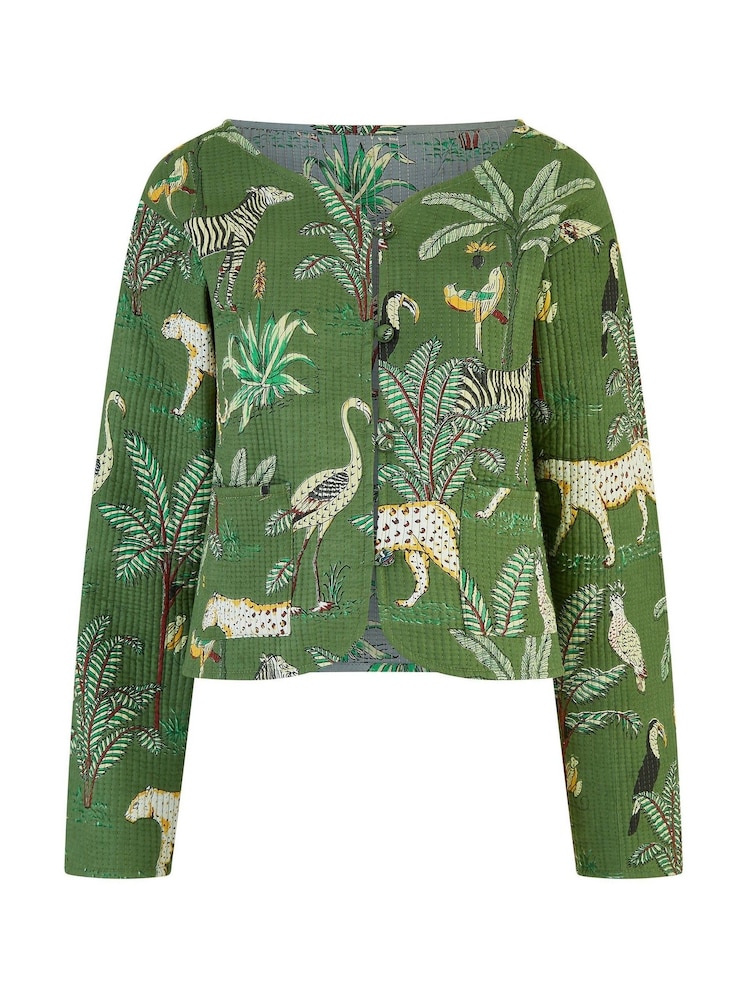 Yumi Green Reversible Cotton Cropped Quilted Jacket - Image 5 of 5