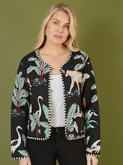 Yumi Black Chrome Reversible Cotton Cropped Quilted Jacket - Image 1 of 5