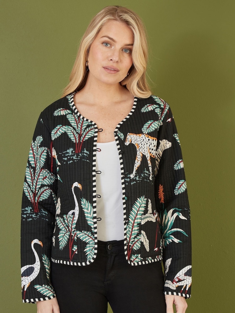 Yumi Black Chrome Reversible Cotton Cropped Quilted Jacket - Image 1 of 5