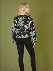 Yumi Black Chrome Reversible Cotton Cropped Quilted Jacket - Image 4 of 5