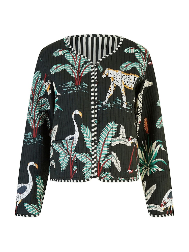 Yumi Black Chrome Reversible Cotton Cropped Quilted Jacket - Image 5 of 5