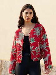 Yumi Red Reversible Cotton Cropped Quilted Jacket - Image 1 of 5