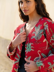 Yumi Red Reversible Cotton Cropped Quilted Jacket - Image 2 of 5