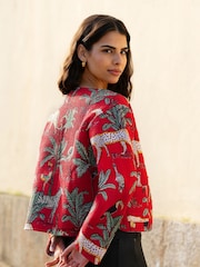 Yumi Red Reversible Cotton Cropped Quilted Jacket - Image 3 of 5