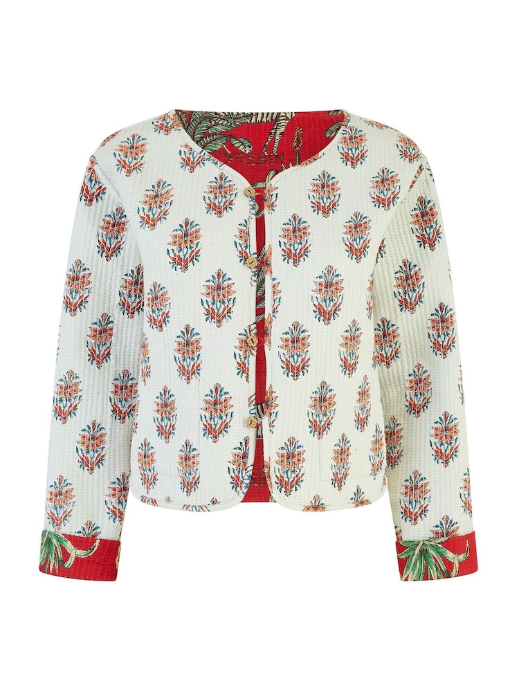 Yumi Red Reversible Cotton Cropped Quilted Jacket - Image 5 of 5